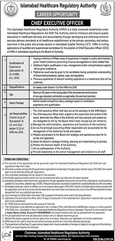 Announcing the 2024 Islamabad Healthcare Regulatory Authority Job