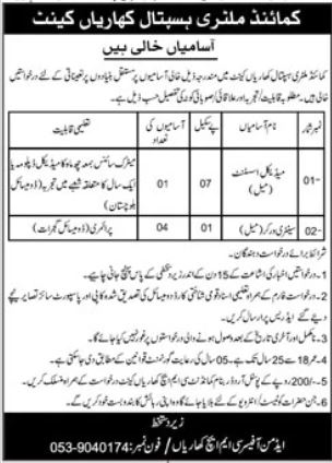 Kharian Cantt Jobs at the Commandant Military Hospital in 2024