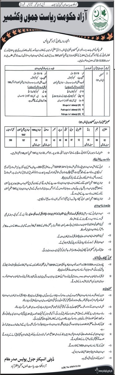 Jobs for Constables in AJK Police 2024