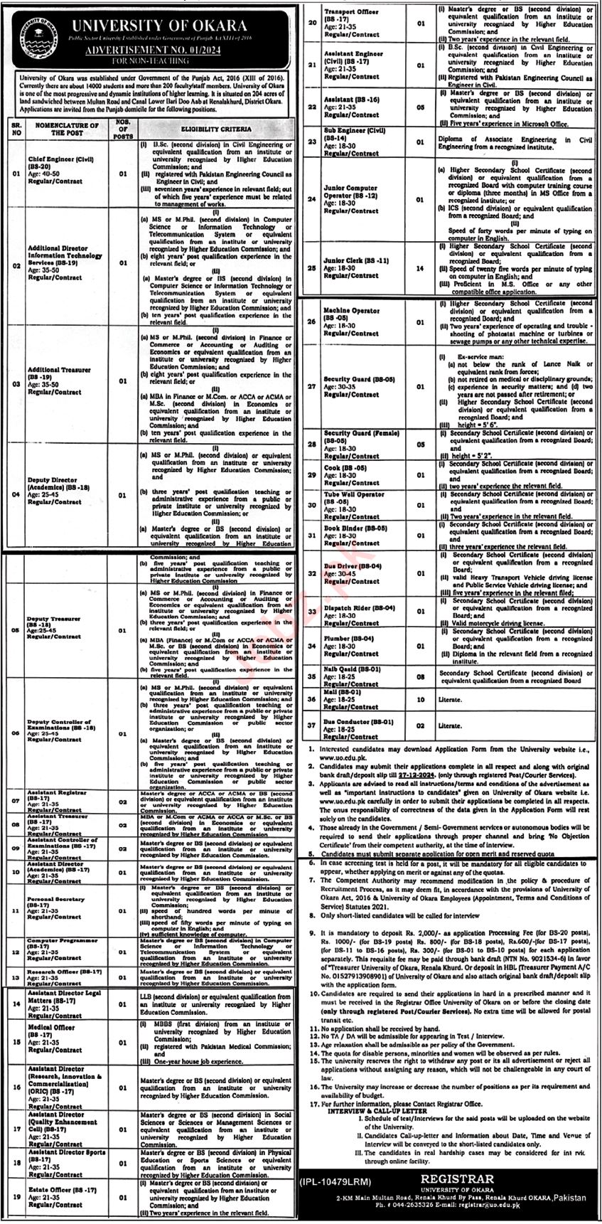 Career Opportunities at the University of Okara